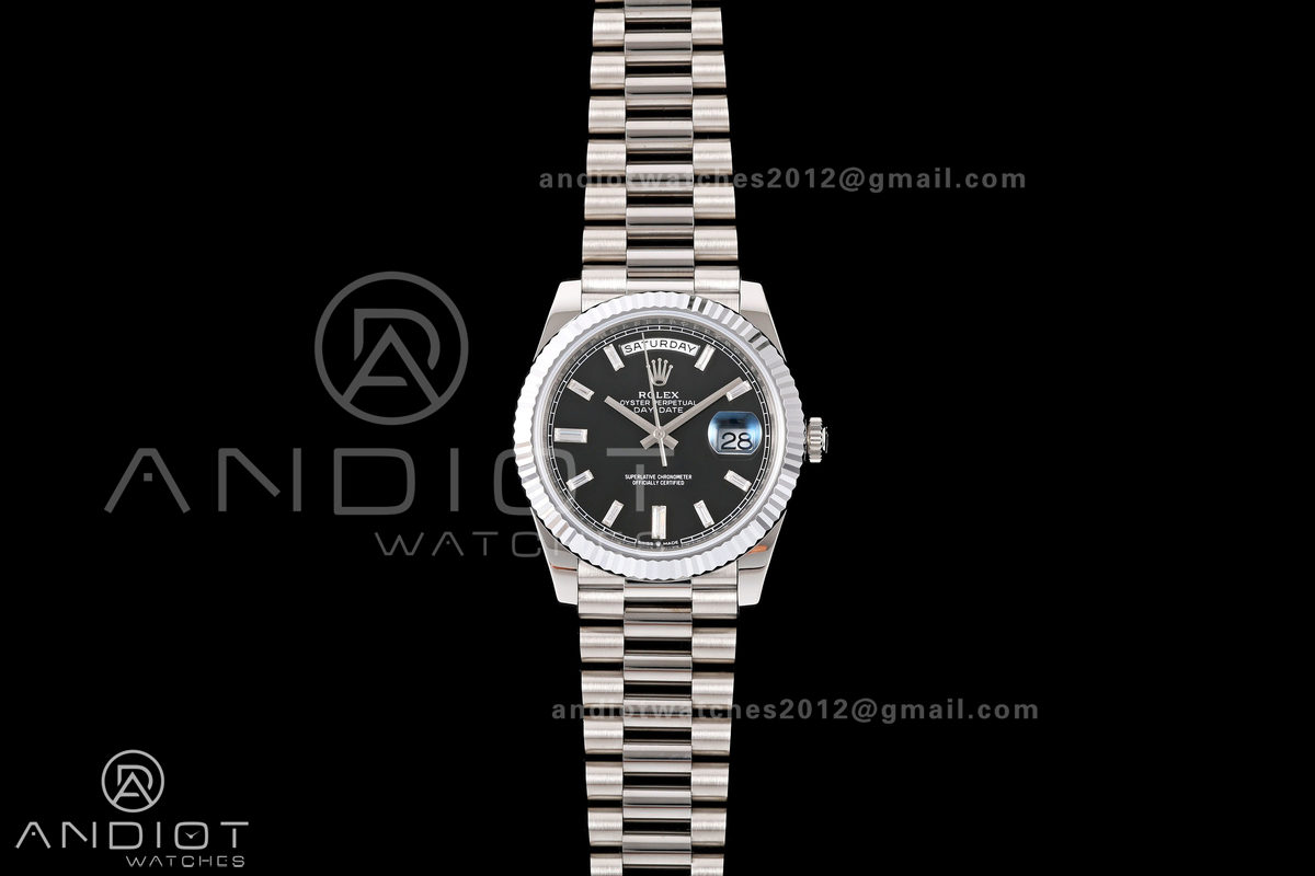 Day Date 40 SS RGF 1:1 Best Edition Black Crystal Dial on President Bracelet VR3255 V2